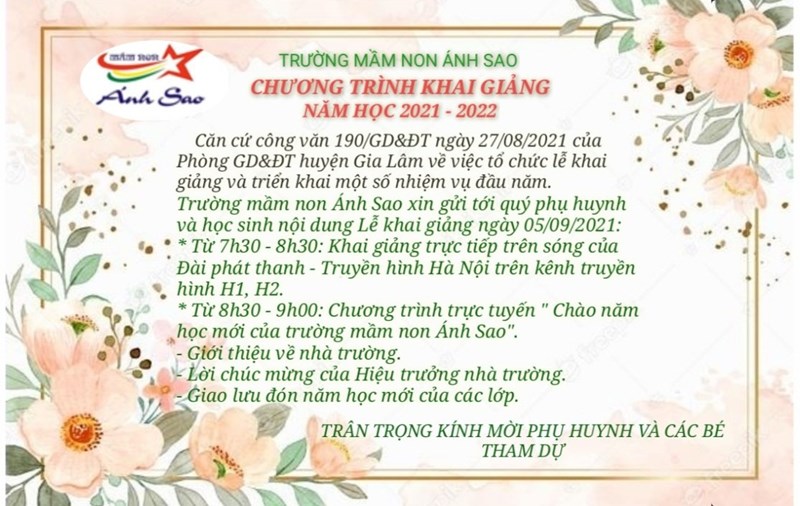 Chương trình khai giảng năm học 2021-2022 của trường mn ánh sao